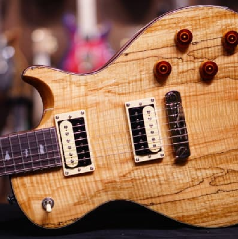 Cream-colored P90 pickups on the PRS SE 245 Soapbar guitar on Blurred Background